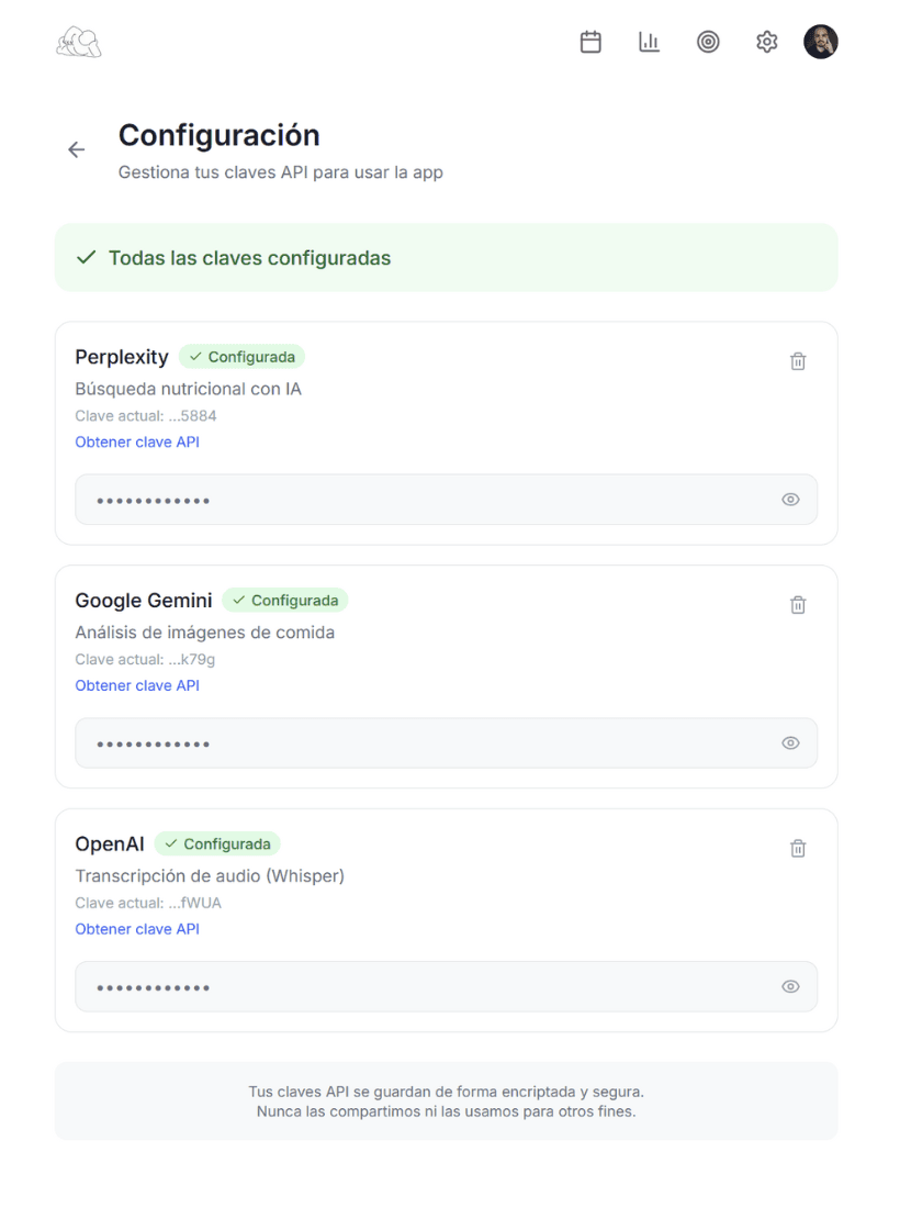 Configuración de claves API